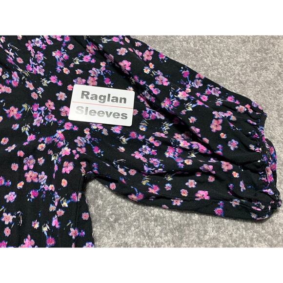 H&M Mini Dress Women Size XXL Black Floral Keyhole Viscose Half Puff Sleeve Boho - Picture 10 of 13